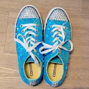 Blue Converse Blinged Out Women's size 8 Sneakers!